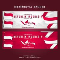 Indonesia Independence Day Horizontal Banner Template - Wavy Flag and Indonesian Maps vector