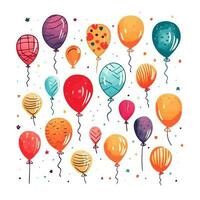 Hand Drawn cute balloons isolated on white background. Template for postcard, banner, poster, web design. Birthday party decoration vector