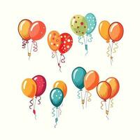 Hand Drawn cute balloons isolated on white background. Template for postcard, banner, poster, web design. Birthday party decoration vector