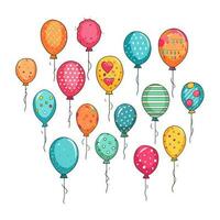 Hand Drawn cute balloons isolated on white background. Template for postcard, banner, poster, web design. Birthday party decoration vector