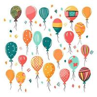 Hand Drawn cute balloons isolated on white background. Template for postcard, banner, poster, web design. Birthday party decoration vector