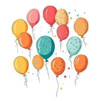 Hand Drawn cute balloons isolated on white background. Template for postcard, banner, poster, web design. Birthday party decoration vector