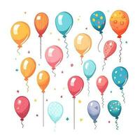 Hand Drawn cute balloons isolated on white background. Template for postcard, banner, poster, web design. Birthday party decoration vector