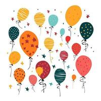 Hand Drawn cute balloons isolated on white background. Template for postcard, banner, poster, web design. Birthday party decoration vector