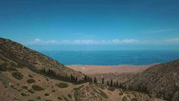 Aerial View Of The Land In The Gorge Near Lake Issyk Kul, Kyrgyzstan video