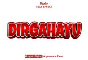 dirgahayu texto efecto con gráfico estilo y editable. vector