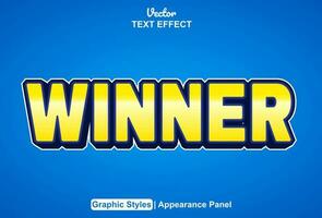 winner text effect with yellow graphic style and editable. vector