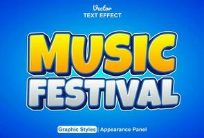 music festival text effect with yellow graphic style and editable. vector