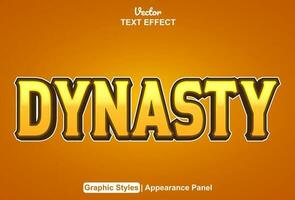 dynasty text effect with yellow color graphic style editable vector