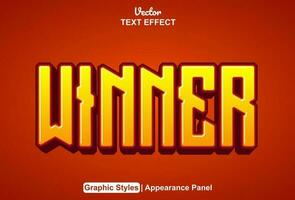 winner text effect with yellow graphic style and editable. vector