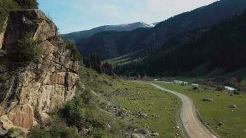 Landscape Of The River In The Green Valley Of Kyrgyzstan, Aerial View video