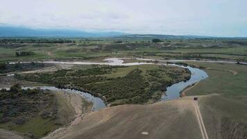 Landscapes Of A Green Valley With A River, Aerial View video