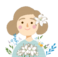 Beautiful girl with flowers and a bee art png
