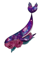 Whale with flowers space art illustration png