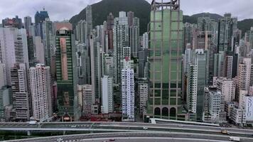 antenne panorama wolkenkrabbers van hong Kong woon- Oppervlakte video