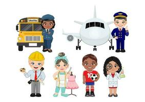 Kids Vector Characters Collection with Set of 6 Different Professions or Occupation in Flat icon Style