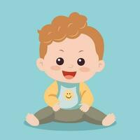 A baby with a smile face sits on the floor. vector