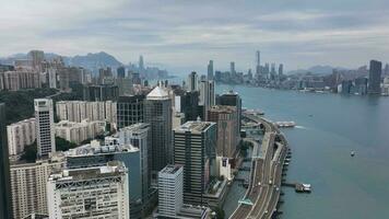 Victoria Hafen, tagsüber Panorama von Hong Kong, Antenne Aussicht video