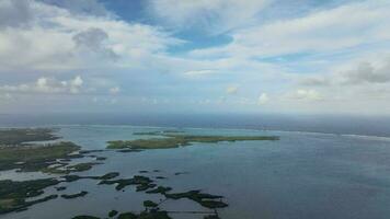 Panorama Of The Ocean And The Green Islands Of Mauritius, Aerial View video