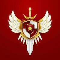 golden winged red and white  logo badge template vector