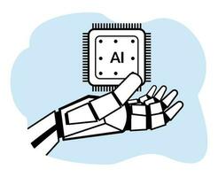 robotic hand holding ai artificial intelligence chip vector