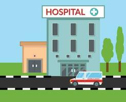 flat hospital building and ambulance vector