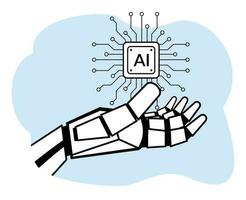 robot hand with ai chip. artificial intelligence illustration vector