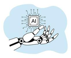 robot hand holding artificial intelligence chip. robot hand machine learning ai vector