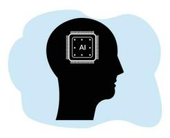 silhouette of human head and artificial intelligence AI chip vector