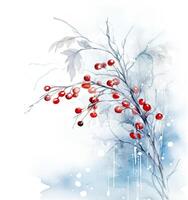 Christmas card with christmas tree branches and winter berries. Illustration AI Generative photo