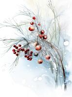 Christmas card with christmas tree branches and winter berries. Illustration photo