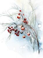 Christmas card with christmas tree branches and winter berries. Illustration AI Generative photo