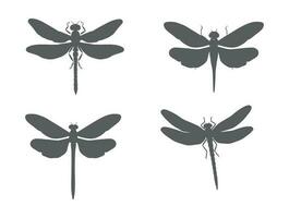 A set of 4 Dragonfly silhouette with different wings style vector