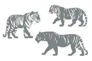 A set of 3 wild Tiger Silhouette standing side view vector