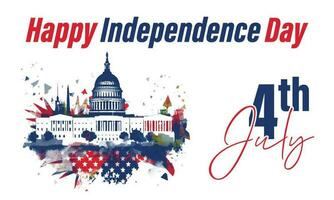 contento 4to de julio Estados Unidos independencia día saludo tarjeta con americano nacional bandera Washington corriente continua edificio azul y rojo color vector ilustración
