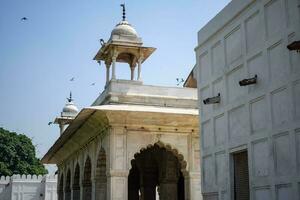 arquitectónico detalles de lal qila - rojo fuerte situado en antiguo Delhi, India, ver dentro Delhi rojo fuerte el famoso indio puntos de referencia foto