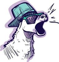 digital Arte de un pintada cadera salto llama con Gafas de sol gritando. vector de un frio alpaca con un gangsta sombrero