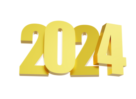 Happy New Year 2024 with shiny 3D golden numbers isolated transparent png. Holiday gold celebration design. Premium element for posters, banners, calendar and greeting card png