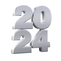 Realistic 3D silver numbers 2024 isolated transparent png. New Year and Merry Christmas holidays greeting card concept for web, print design element png