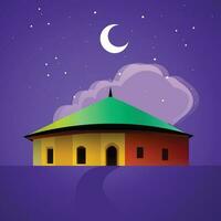 Vector mosque with moon and star background.