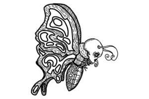kleur van vlinder demon beest monster met skelet hoofd illustratie png