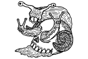 Coloring Of Snail with 3 heads and demon skull shell Illustration png