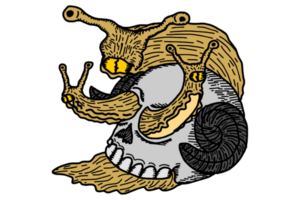 Snail with 3 heads and demon skull shell Illustration png