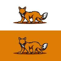 walking fox illustration, outlined logo design in cartoon style vector