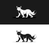 walking fox illustration, logo design in silhouette or black and white style vector