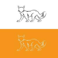 walking fox illustration logo design in outline style vector