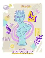 Creative modern art poster, classical sculpture. For exhibition, culture, music and design. Vector illustration