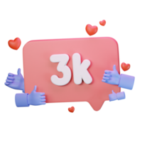 3d icon 3k like follow love social media illustration concept icon render png