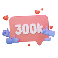 3d icône 300 000 comme suivre l'amour social médias illustration concept icône rendre png