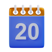 3d icon date 20 calendar illustration concept icon render png